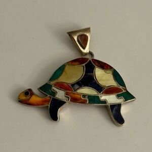 Galapagos Ecuadorian 250 Sterling Silver Colorful Turtle Pendant / Charm